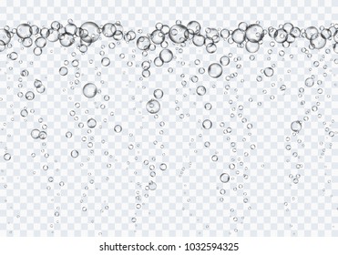 Bubbles underwater texture isolated on transparent background. Vector fizzy air, gas or clean oxygen bubbles under sea water. Realistic effervescent champagne drink, soda effect for your design