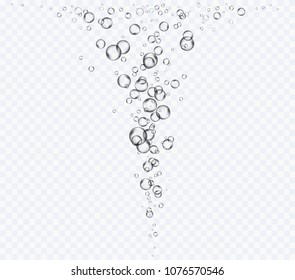 Bubbles underwater texture isolated on transparent background. Vector fizzy air, gas or clean oxygen bubbles under sea water. Realistic effervescent champagne drink, soda effect for your design
