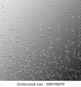 Bubbles underwater texture isolated on transparent background. Vector fizzy air, gas or clean oxygen bubbles under sea water. Realistic effervescent champagne drink