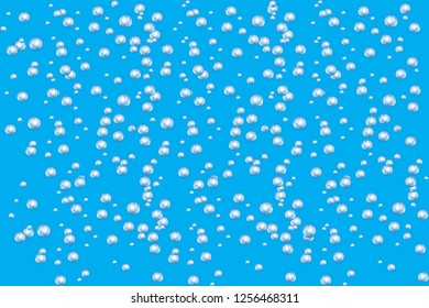 Bubbles underwater texture isolated on blue background. Fizzy sparkles in water, sea, ocean. Undersea vector illustration.