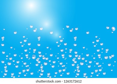 Bubbles underwater texture isolated on blue background. Fizzy sparkles in water, sea, ocean. Undersea vector illustration.