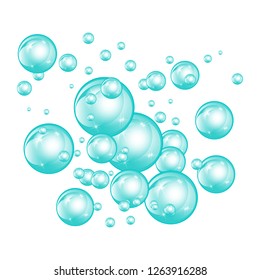 Bubbles underwater texture isolated on white background. Fizzy sparkles in water, sea, ocean. Undersea vector illustration.