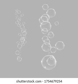 Bubbles underwater texture isolated on black and white background. fizzy air, gas or clean oxygen bubbles under sea water