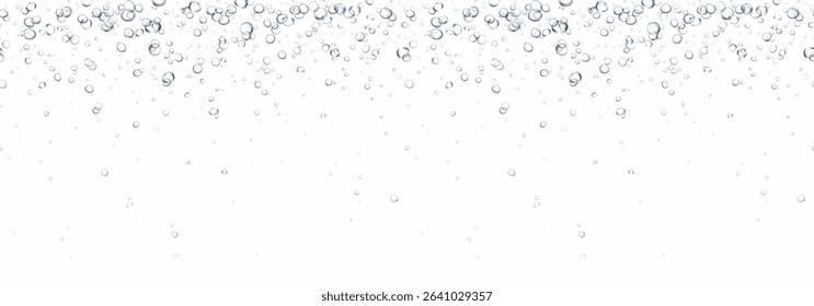 Bubbles underwater texture isolated on white background. Vector air, gas or oxygen under water. Realistic fizzy drink, soda effect seamless pattern

