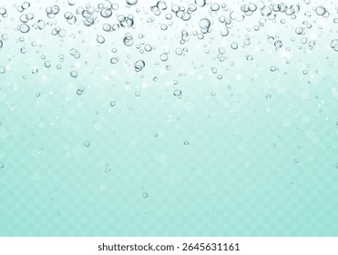 Bubbles underwater texture isolated on transparent background. Vector air, gas or oxygen under water. Realistic fizzy drink, soda effect pattern