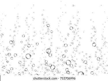 Bubbles underwater texture isolated on white background. Vector fizzy air, gas or clean oxygen bubbles under sea water. Realistic effervescent champagne drink, soda effect for your design