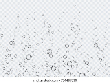 Bubbles underwater texture isolated on transparent background. Vector fizzy air, gas or clean oxygen bubbles under sea water. Realistic effervescent champagne drink, soda effect for your design - Shutterstock ID 754487830