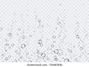 Bubbles underwater texture isolated on transparent background. Vector fizzy air, gas or clean oxygen bubbles under sea water. Realistic effervescent champagne drink, soda effect for your design