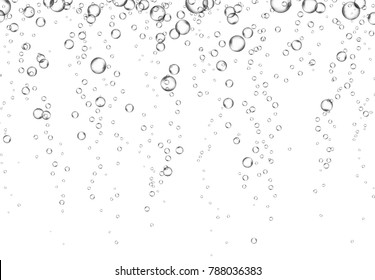 Bubbles underwater texture isolated on white background. Vector fizzy air, gas or clean oxygen bubbles under sea water. Realistic effervescent champagne drink, soda effect for your design