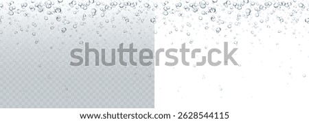 Bubbles underwater texture isolated on transparent and white background. Vector air, gas or oxygen under water. Realistic fizzy drink, soda effect seamless pattern