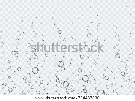 Bubbles underwater texture isolated on transparent background. Vector fizzy air, gas or clean oxygen bubbles under sea water. Realistic effervescent champagne drink, soda effect for your design