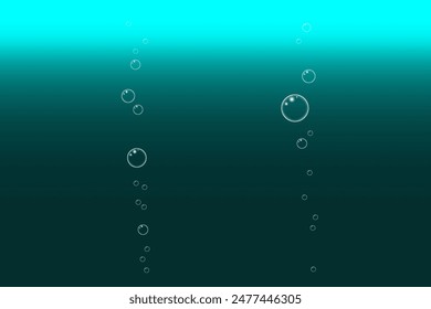 Bubbles underwater vector. Rising bubbles gradient. Blue teal background. Abstract aquatic design.
