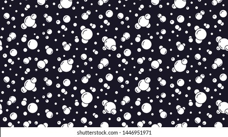 Bubbles vector seamless pattern with flat line icons. Blue white color soap texture. Fizzy water background, abstract effervescent effect wallpaper.