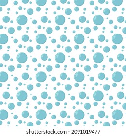 Bubbles vector seamless pattern in flat design . Blue white color soap texture. Fizzy water background, abstract