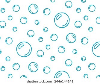 Patrón sin fisuras de Vector de burbujas con iconos de línea plana.  Jabón con espuma y burbujas. Vector o símbolo.  Burbujas dibujado a mano ilustración. Gotas de agua de línea en estilo de boceto.