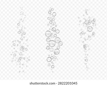 Bubbles in vertical composition with transparent structure. Vector motion and fluid activity, natural gas formation. Globule shapes with glossy texture. Banner, presentation and creative layout