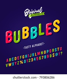 'Bubbles' Vintage Sans Serif Rounded Cartoon Alphabet. Colorful Retro Typography with Rich Colors. Child Style Typeface. Vector Illustration.