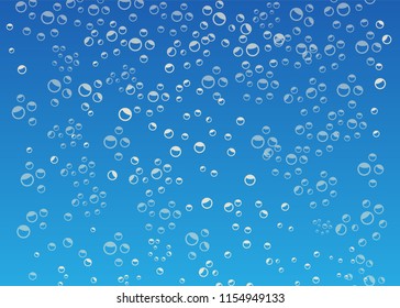 Bubbles in water on blue background. Bubble blue air background