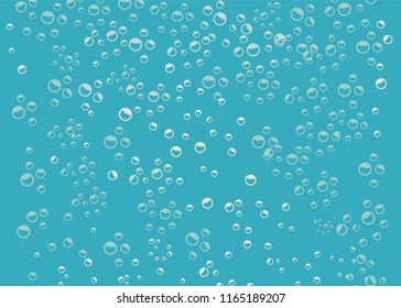 Bubbles in water on blue background. Bubble blue air background