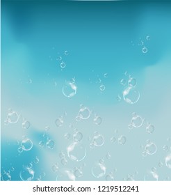 Bubbles in water on blue background horizontal vector. Circle and liquid, light design, clear soapy shiny,Vector illustration EPS10