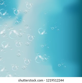 Bubbles in water on blue background horizontal vector. Circle and liquid, light design, clear soapy shiny,Vector illustration EPS10