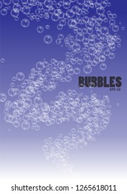Bubbles in water on blue background horizontal seamless pattern. Clear soapy shiny, vector illustration 