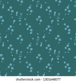 Bubbles in water on blue background horizontal seamless pattern. Circle and liquid, light design, vector illustration