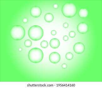Bubbles water on green background. Circle and liquid, light design. Vector illustration
