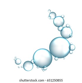 Bubbles of water on isolated white background. 3d vector illustration.