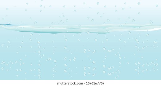 Bubbles in the water on light blue background.