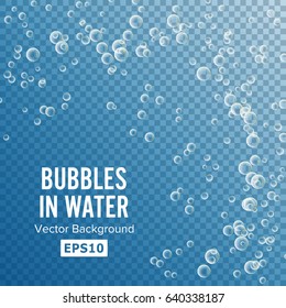 Bubbles In Water On Transparent Background. Glossy Realistic Bubble And Translucent Aqua Bubble Illustration