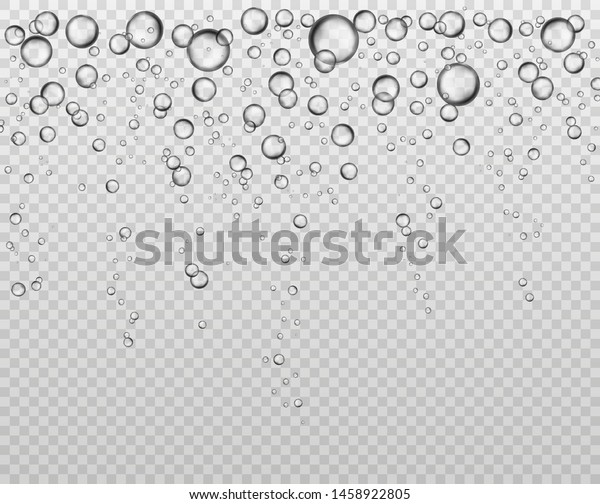 水面に泡 水中の水中テクスチャー ソーダ泡の流れ 泡 の多い液体の透明な背景に泡立つシャンパンの空気がきらめく分離型ベクター画像セット のベクター画像素材 ロイヤリティフリー