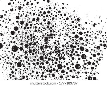 Bubbles,circles, splatter texture, transparent background. Paint spatter, spots, dots, and splashing. Backdrop for overlay, montage or shading. Abstract vector illustration. Easy to recolor.