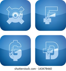 "Bubbles-like" currencies letter symbols. Pictured here left to right, top to bottom:  Generic currency symbol, Swiss franc, Paraguayan guarani, Vietnamese dong.