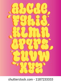 Bubblestyle yellow vector alphabet on pink background