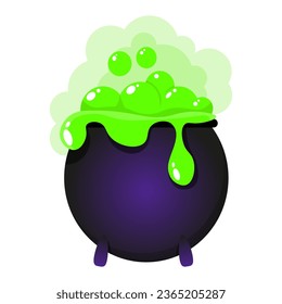 Bubbling and boiling green potion in a magical witch's cauldron