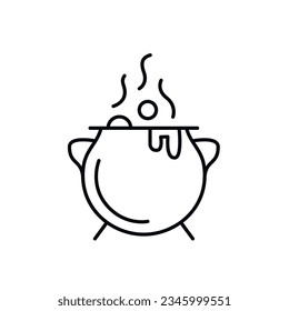 Bubbling cauldron with potion icon. Witch cauldron line icon. Outline vector graphic from halloween collection. Vector illustration