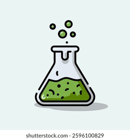 A bubbling chemical mixture reacting inside a laboratory container, creating foam, gas, and an energetic display of scientific experimentation