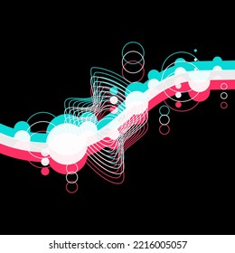Bubbling Lines With Circle Lines, with blue and pink glitch effect, black