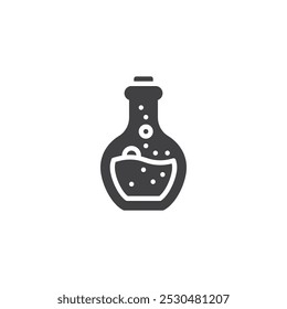 A bubbling potion in a glass bottle vector icon. filled flat sign for mobile concept and web design. Potion Bottle glyph icon. Symbol, logo illustration. Vector graphics