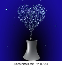 bubbling tower with hearth shape smoky bubbles, abstract vector art illustration; image contains transparency