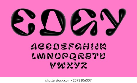 Bubbly alphabet inflated font set isolated on pink background. Modern and edgy typography vector for logo, headline, and custom text