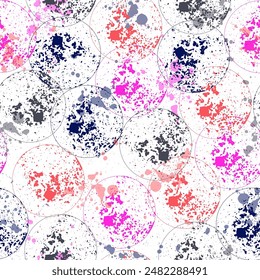 Bubbly colorful hand drawn seamless pattern.  Circle art round backdrop. Seamless pattern decoration. 