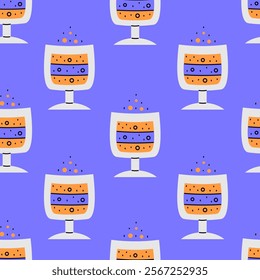 Bubbly Drink in Glass Seamless Pattern. Modern vibrant carbonated soda beverage cocktail background with colorful fizz liquid water. Repeat vector illustration