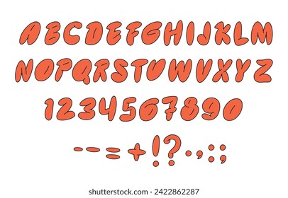 Bubbly letters and numbers. Vector illustration graffiti bubble shaped hand drawn alphabet set. Isolated trendy old-school typography design.
