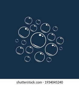 Bubbly symbols. Soap foam bubbles vector icons. Illustration of sphere bubble air on blue background. 