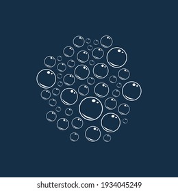 Bubbly symbols. Soap foam bubbles vector icons. Illustration of sphere bubble air on blue background. 