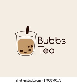 Bubbs tea logo design template. Sweet beverages bubble milk tea simple minimalist idea.