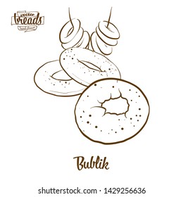 Bublik bread vector drawing. Food sketch of Wheat bread, usually known in Poland. Bakery illustration series.