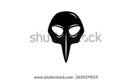 Bubonic Plague Mask, front view, black isolated silhouette